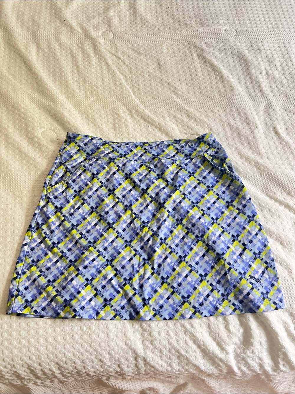 Puma Blue, Yellow & White Plaid A-Line Women's Skirt
